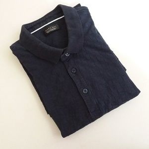 Zara Man Navy Blue Basket Weave Textured Polo Shirt